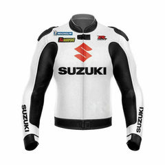 White Black Suzuki GSXR Motorcycle Leather Jacket