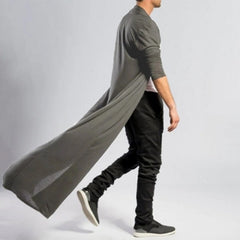 Mens Casual Loose Long Cardigans Coat (Color:Black Size:S), XL