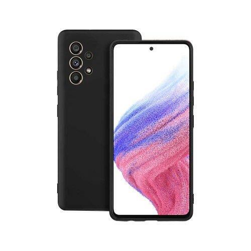 Black Samsung Galaxy A Series silicone gel case by Phone Base, showing a close-up of the flexible, protective phone cover.
