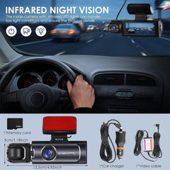 Eliteridegear 1080P WiFi dash cam for cars, front and interior, with 32GB card, night vision, wide angle, and parking monitor.