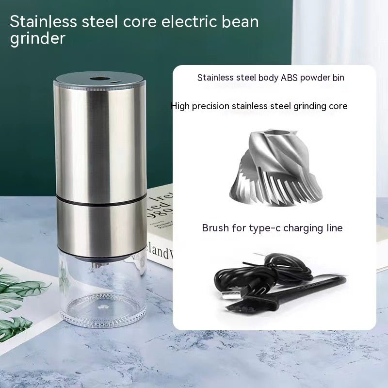 Adistore electric stainless steel coffee grinder with a sleek design, showing the grinding chamber and control dial.
