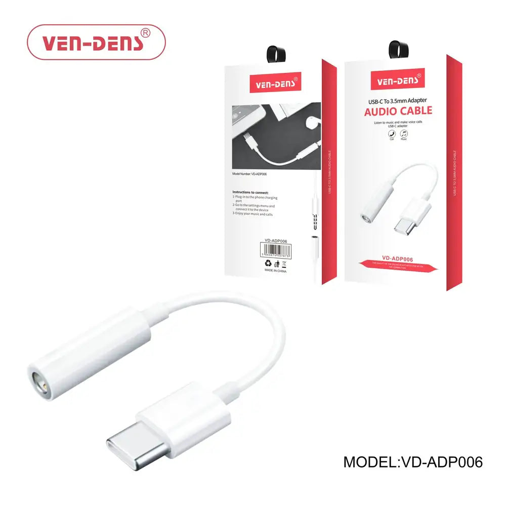 Phone Base USB C to 3.5mm AUX audio cable adapter showing a compact connector for headphones and audio devices.
