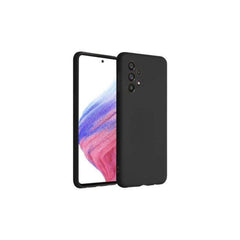 Black Samsung Galaxy A Series silicone gel case from Phone Base for Galaxy A13 and A04s, showing smooth flexible material and snug fit.