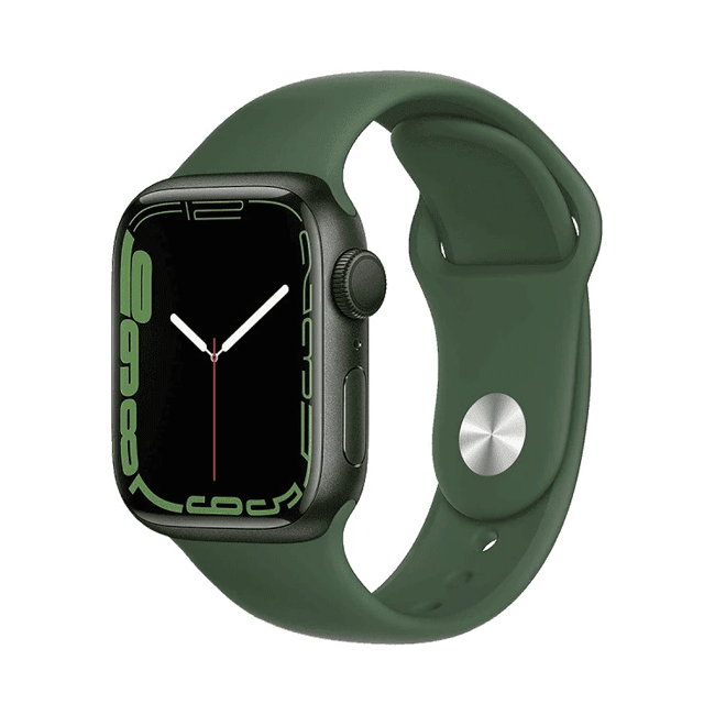 RefurbPhone Apple Watch Series 7 41mm Cellular smartwatch with green band and digital display.