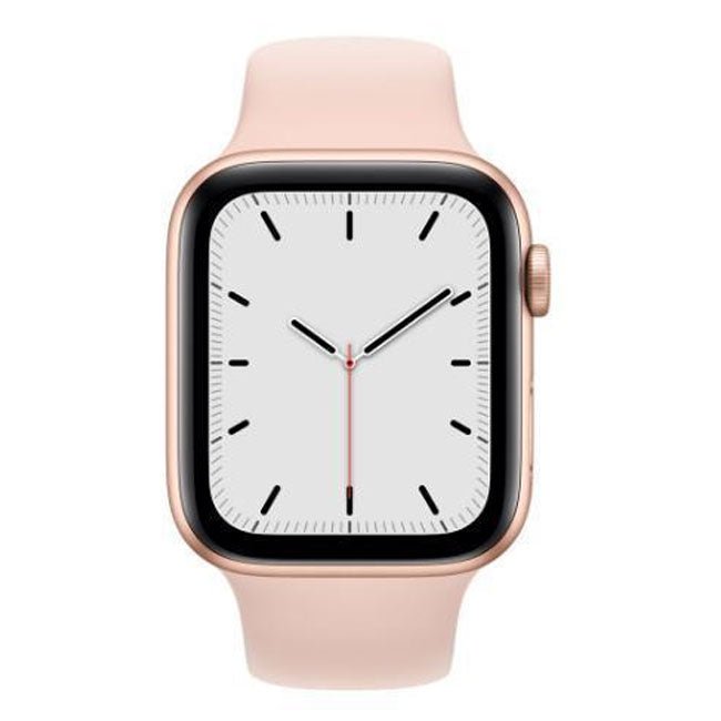 Refurbished Apple Watch SE 2020 40mm smartwatch with black sport band, displayed on a white background.