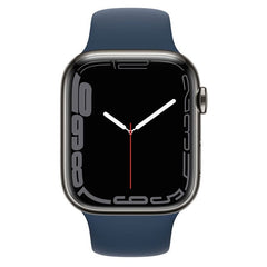 Refurbished Apple Watch Series 7 45mm cellular stainless steel smartwatch with digital display and unlocked functionality.