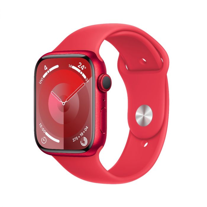 RefurbPhone Apple Watch Series 9 41mm smartwatch with black band, digital display, and sleek design on a white background.