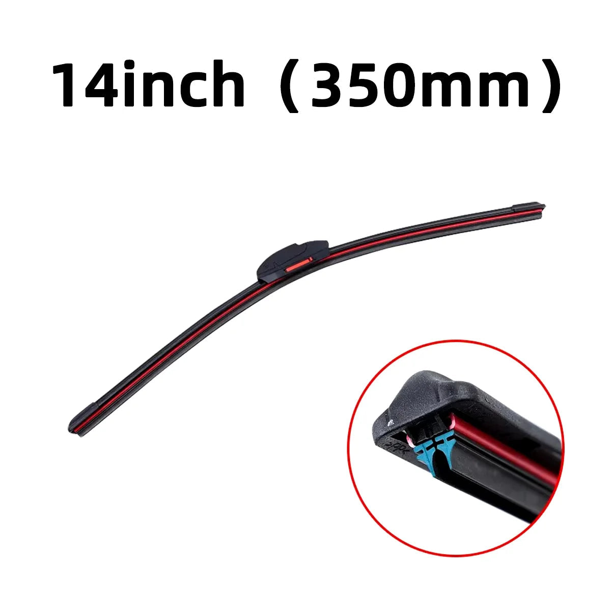 Eliteridegear J U Hook double rubber windshield wiper blades in various sizes, waterproof design, mounted on a car windshield.