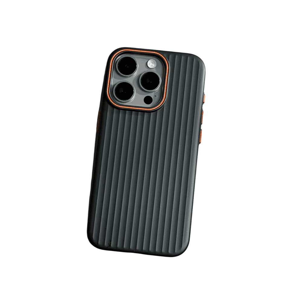 Black Phone Base iPhone 16 Series Vibe Cladding Case showing sleek protective design for the smartphone.