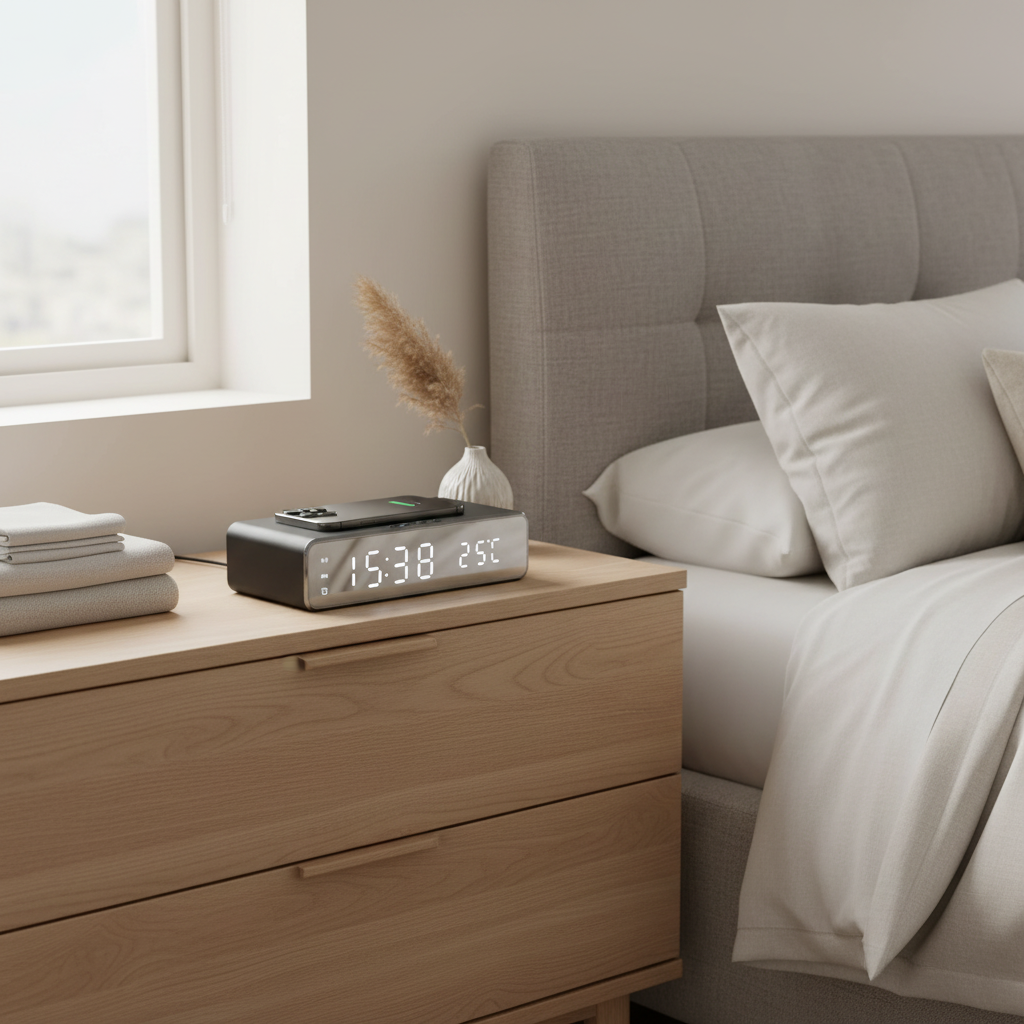 Opansten Wireless Charger Dock with Alarm Clock & Thermometer