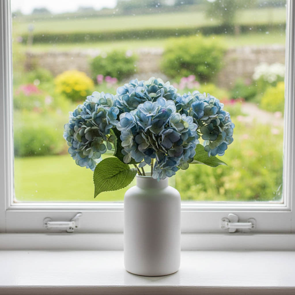 SMR Silk Hydrangea Artificial Flowers in Vase For Home Decor