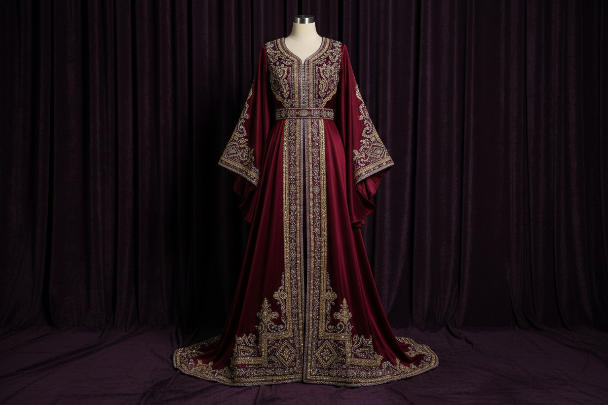 Burgundy Traditional Women's Evening Arabian Long Prom Dresses