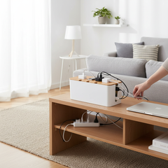 Wooden Cable Management Box – Cord Organizer for TV, Computer & Desk Wires