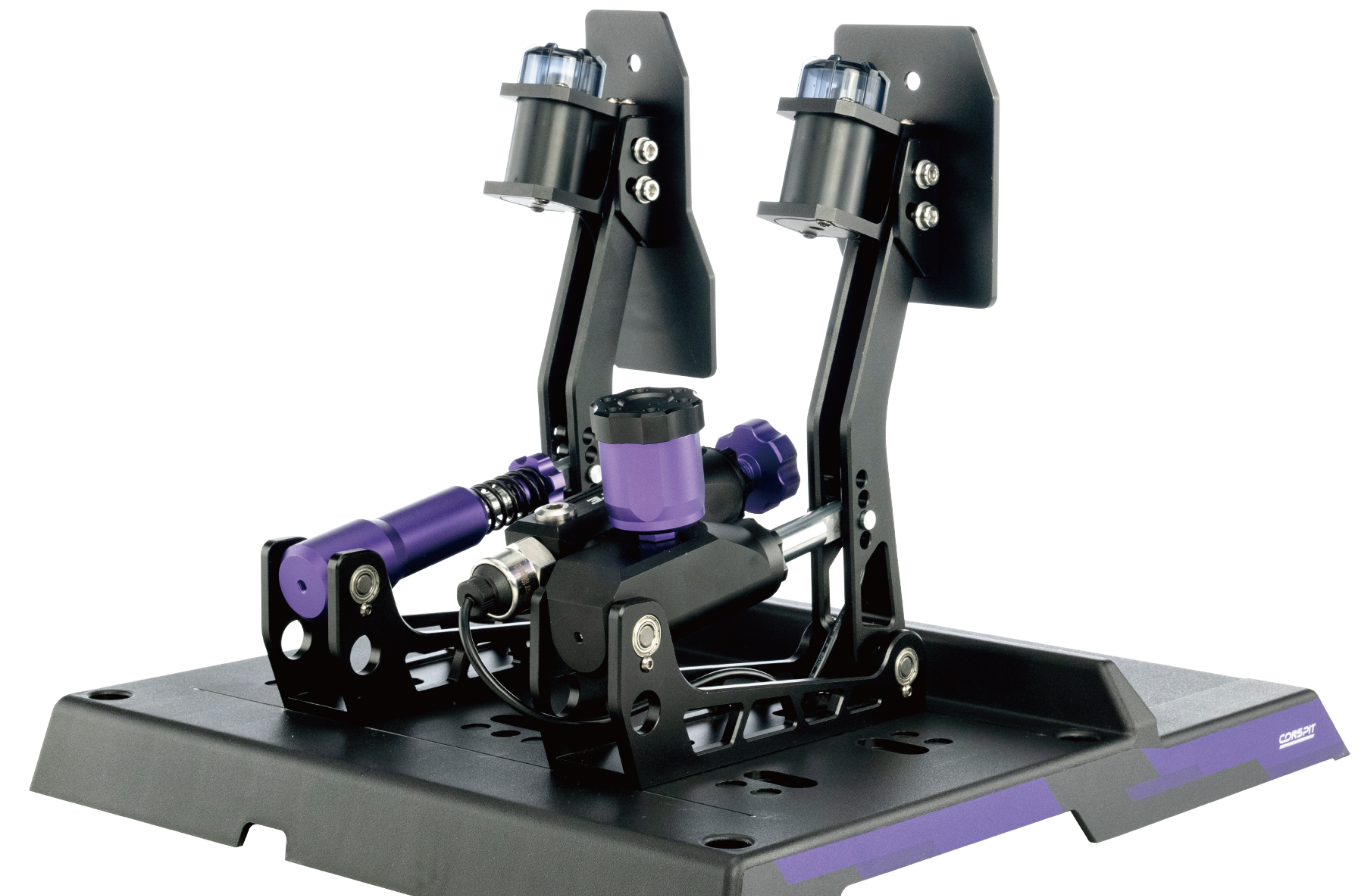 Trak Racer UK Conspit CPP-Lite 3 Pedal Set with hydraulic load cell for sim racing, featuring accelerator, brake, and clutch pedals.