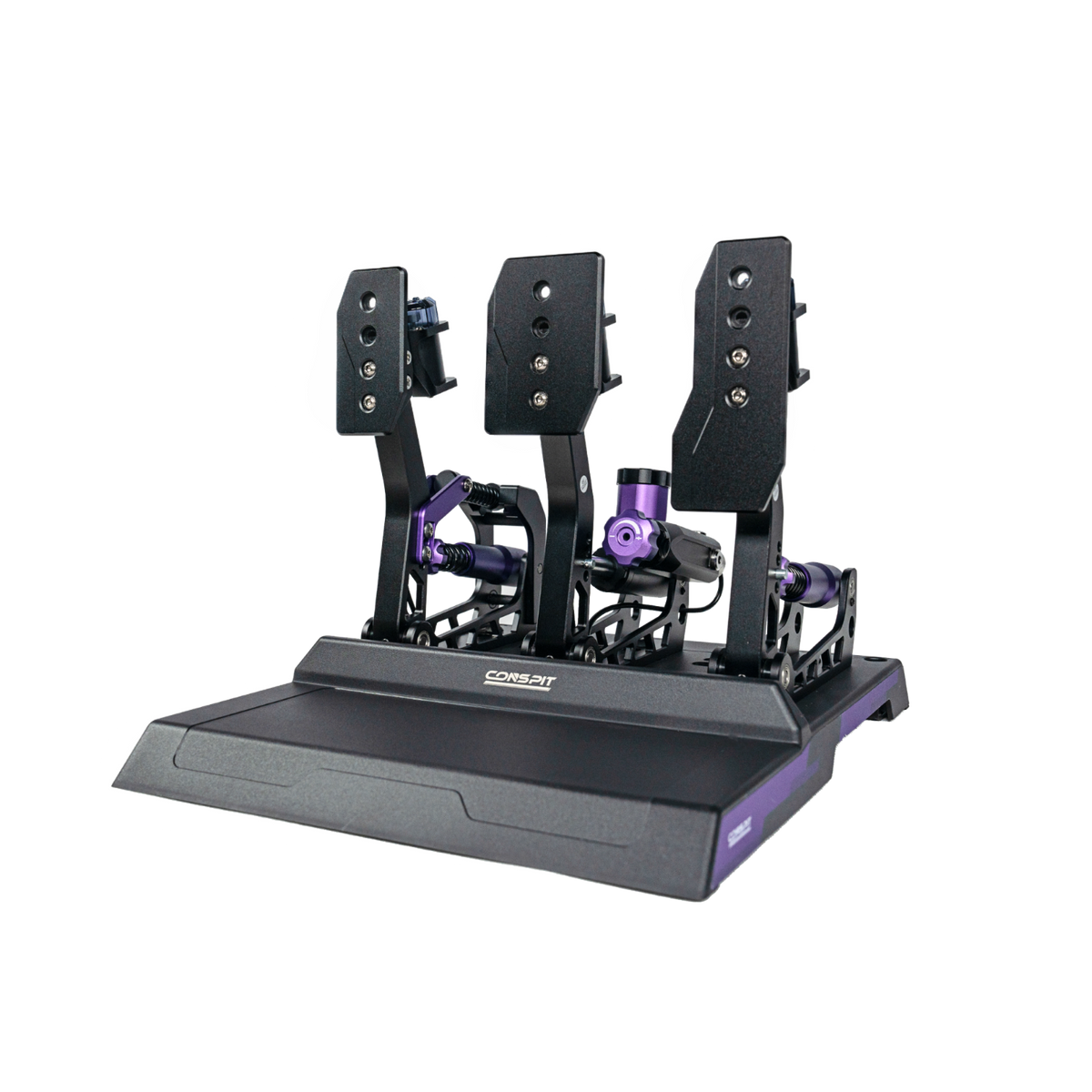 Trak Racer UK Conspit CPP-Lite 3 Pedal Set with hydraulic load cell for sim racing, including accelerator, brake, and clutch pedals.