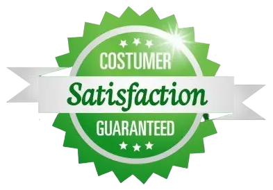 Green and white badge with 'Customer Satisfaction Guaranteed' text on a white background