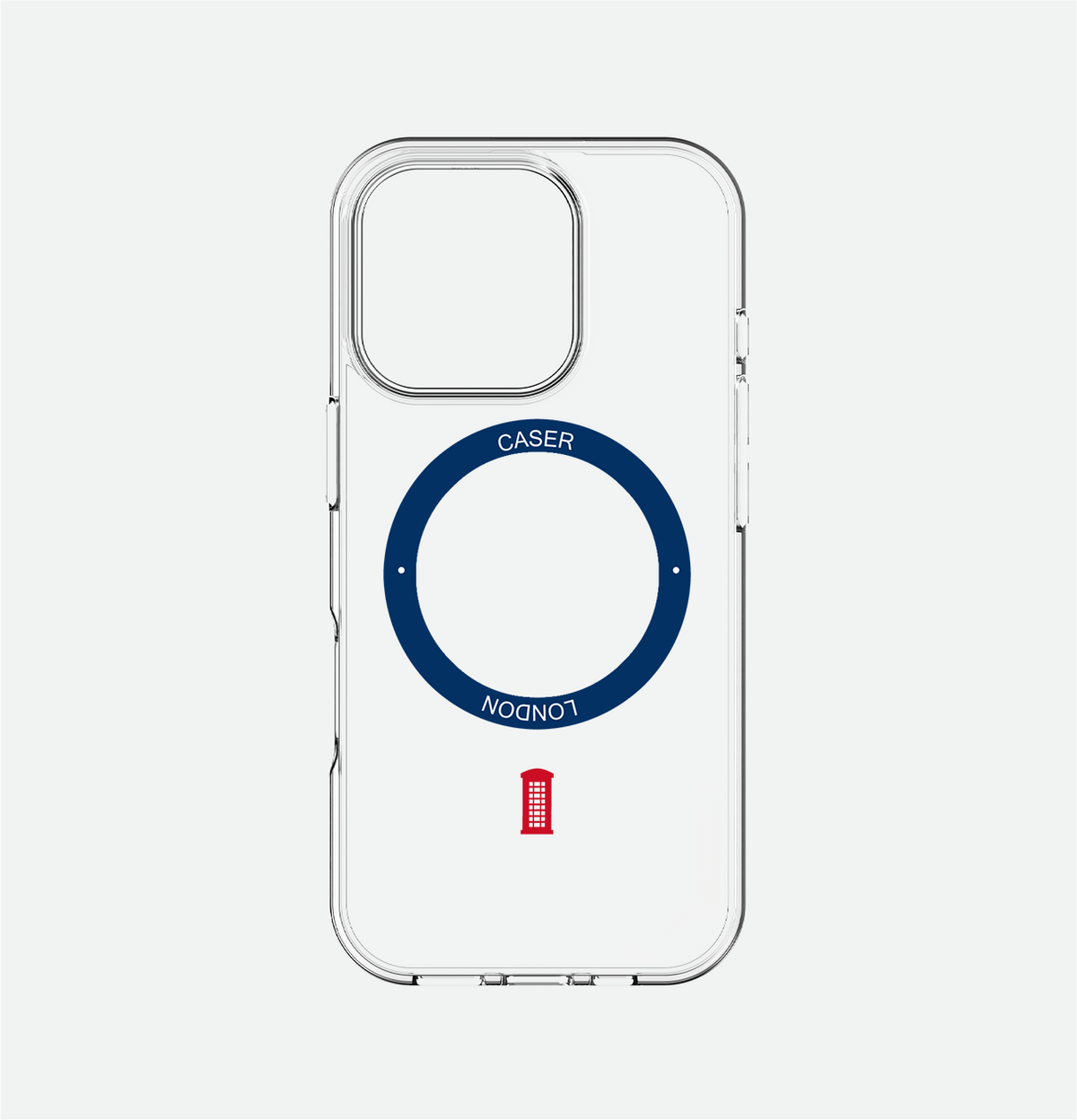 Slim Clear iPhone 16 Pro Case with Royal Blue MagSafe Ring - Telephone Box | The Iconic Case