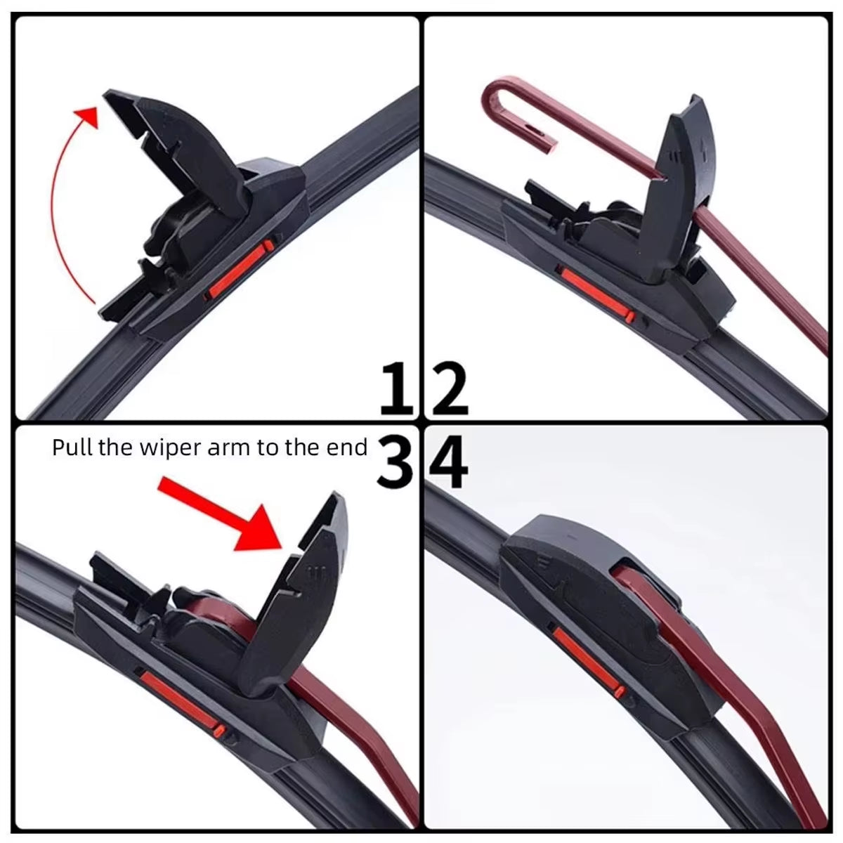Eliteridegear J U Hook double rubber windshield wiper blades in various sizes, waterproof design, suitable for car windshields.