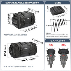 Motorcycle Tail Bag - 40-60L Expandable Motorbike Helmet Bag with Waterproof Rain Cover