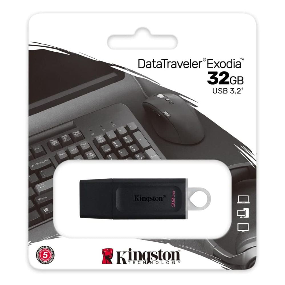 Kingston DataTraveler Exodia 32GB USB flash drive with black and blue plastic casing and USB connector