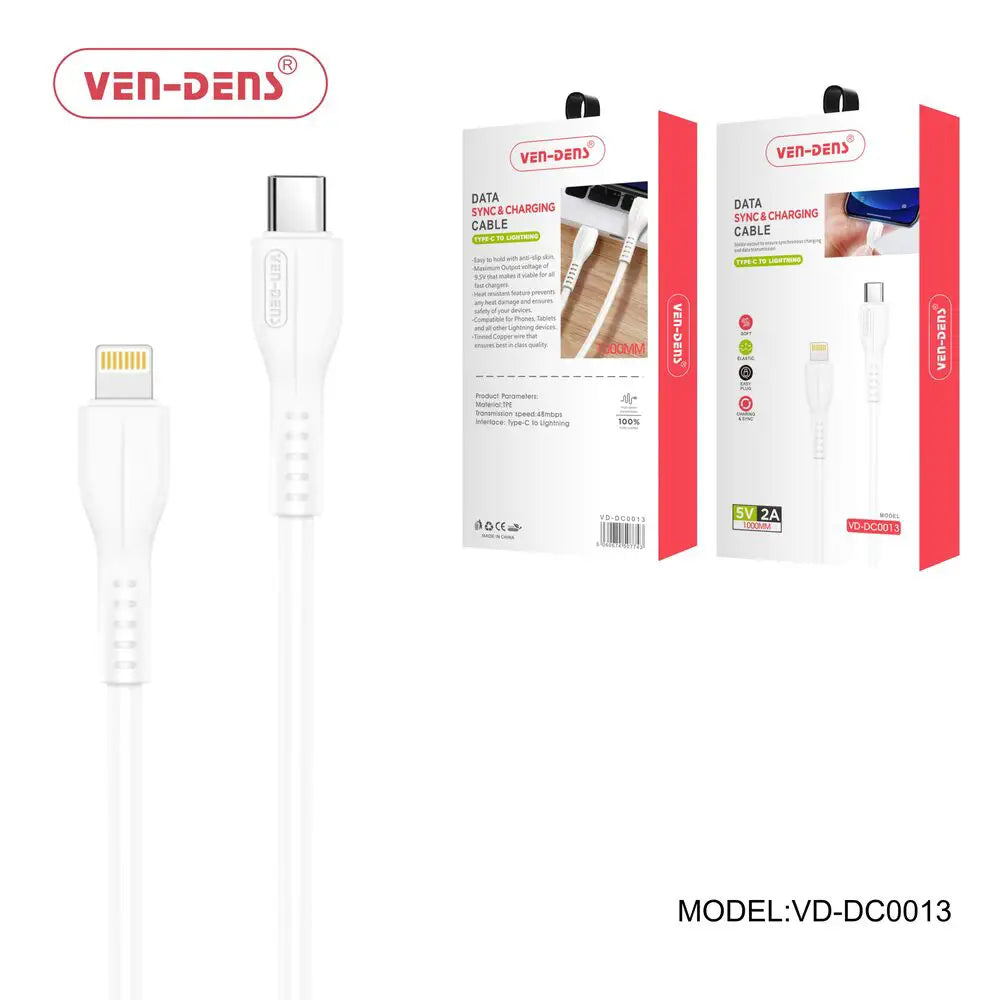 Phone Base USB C to Lightning fast data charging cable with durable connectors and sleek black design.