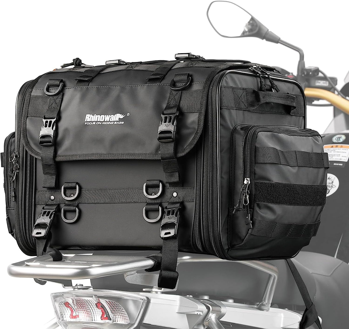 Motorcycle Tail Bag - 40-60L Expandable Motorbike Helmet Bag with Waterproof Rain Cover