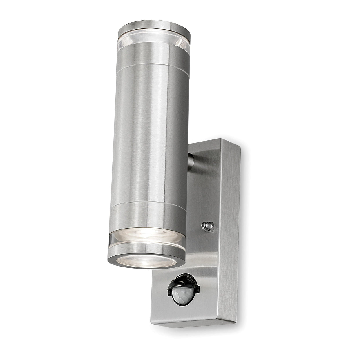 4lite Marinus GU10 Bi-Directional Outdoor Wall Light with PIR - Stainless Steel