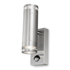 4lite Marinus GU10 Bi-Directional Outdoor Wall Light with PIR - Stainless Steel