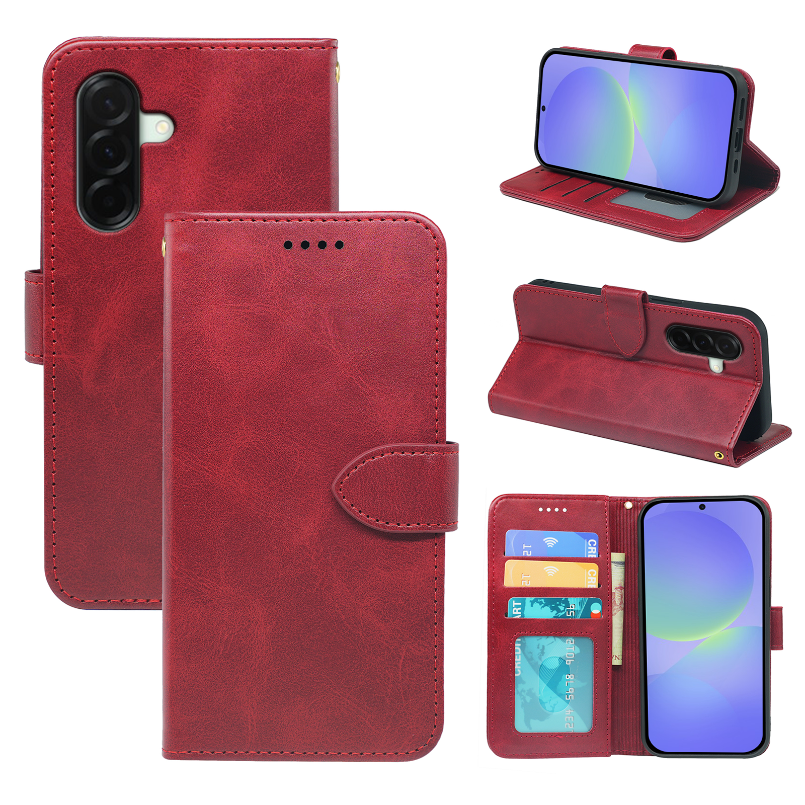Samsung Galaxy A36/A56 Book Flip Case leather wallet by Phone Base, showing front view with card slots and protective cover.