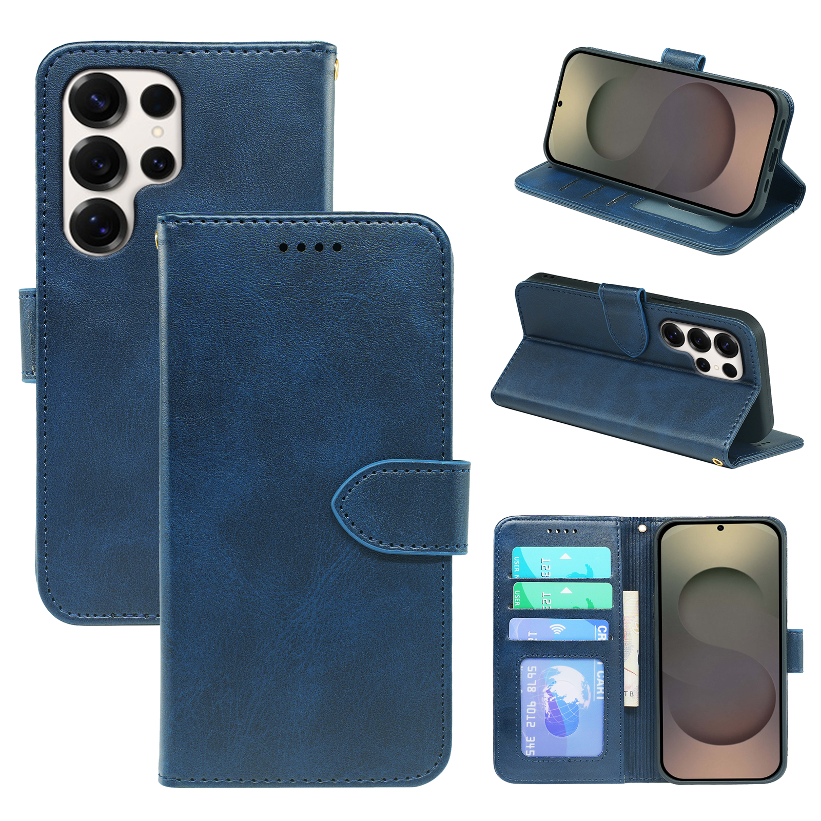 Samsung Galaxy S25 Series leather wallet flip case by Phone Base, showcasing the book-style design with card slots and protective cover.