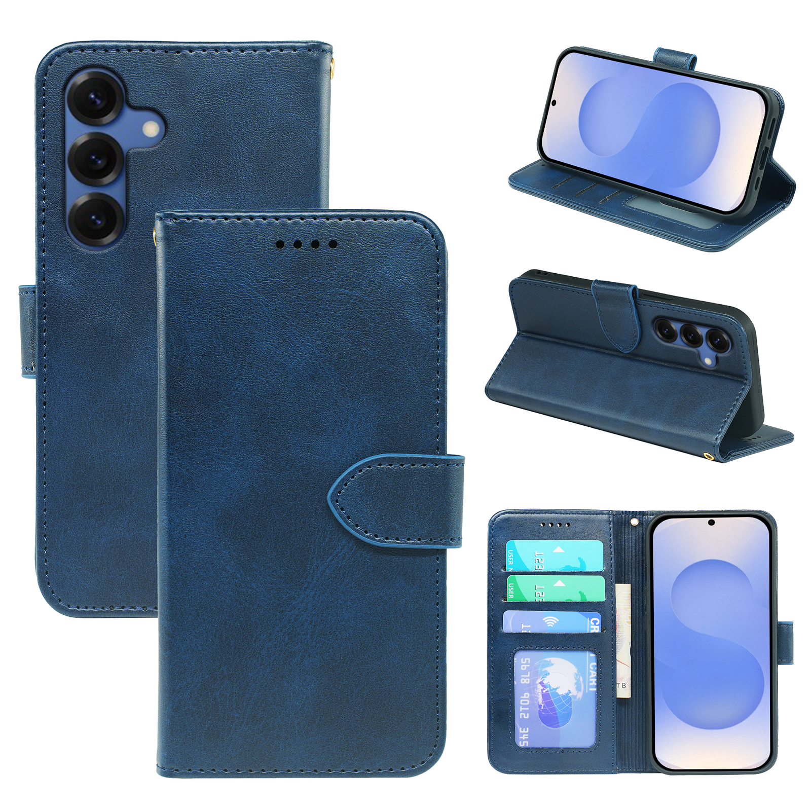 Samsung Galaxy S25 Series leather wallet book case by Phone Base with flip cover and card slots, designed for stylish protection.