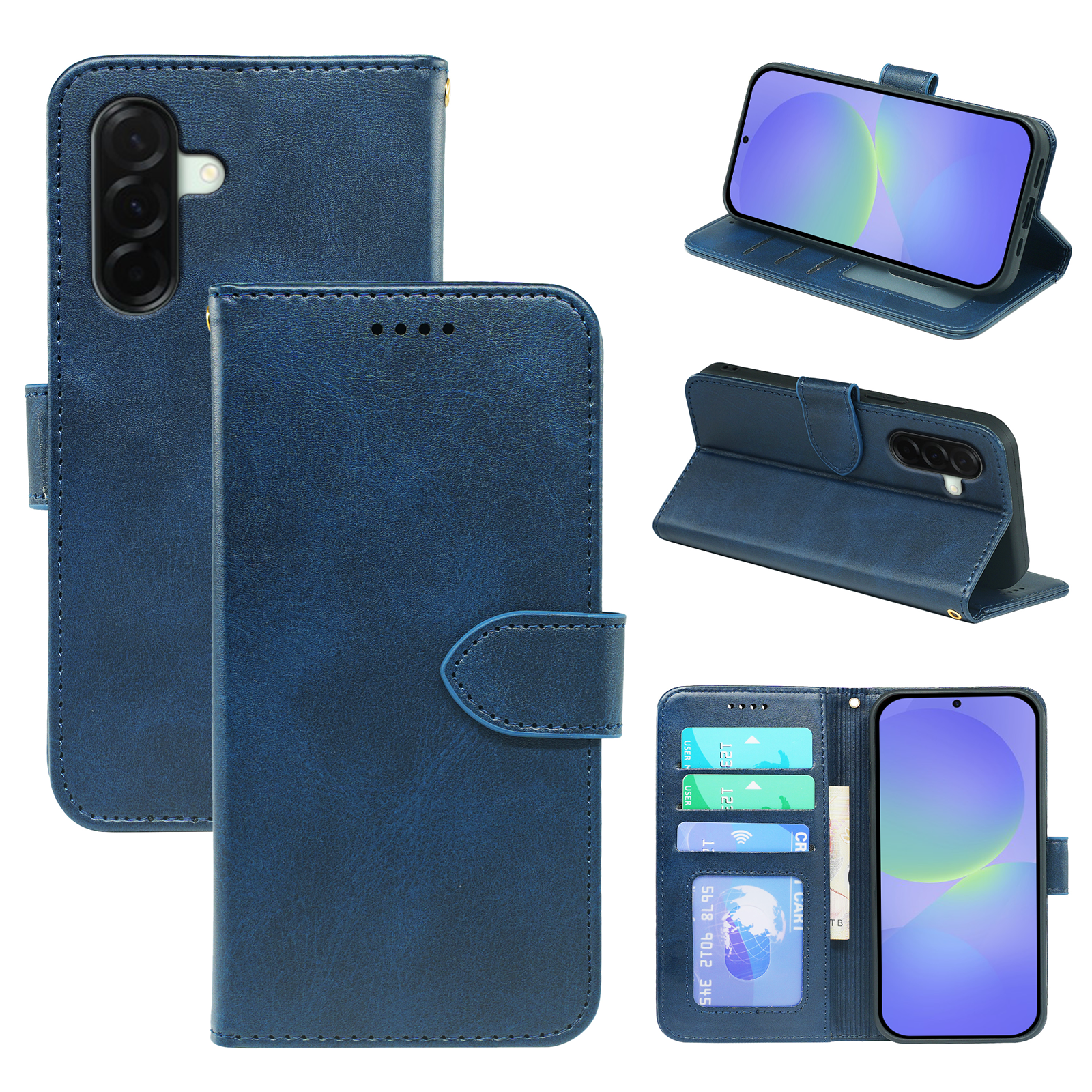 Samsung Galaxy A36/A56 flip leather wallet book case by Phone Base, showing front view with card slots and magnetic closure.