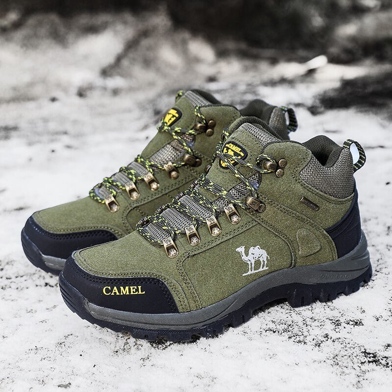 Camel men's non-slip hiking shoes by Adistore with rugged outdoor trekking soles and durable trail footwear design.