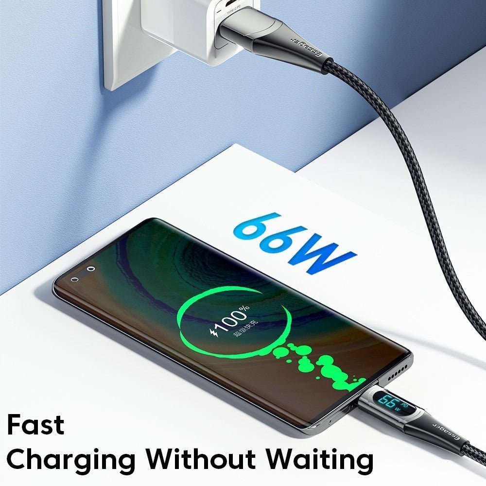 Adistore Essager PD 100W USB Type-C to Type-C cable for fast charging of MacBook, Samsung, Xiaomi, and other devices.