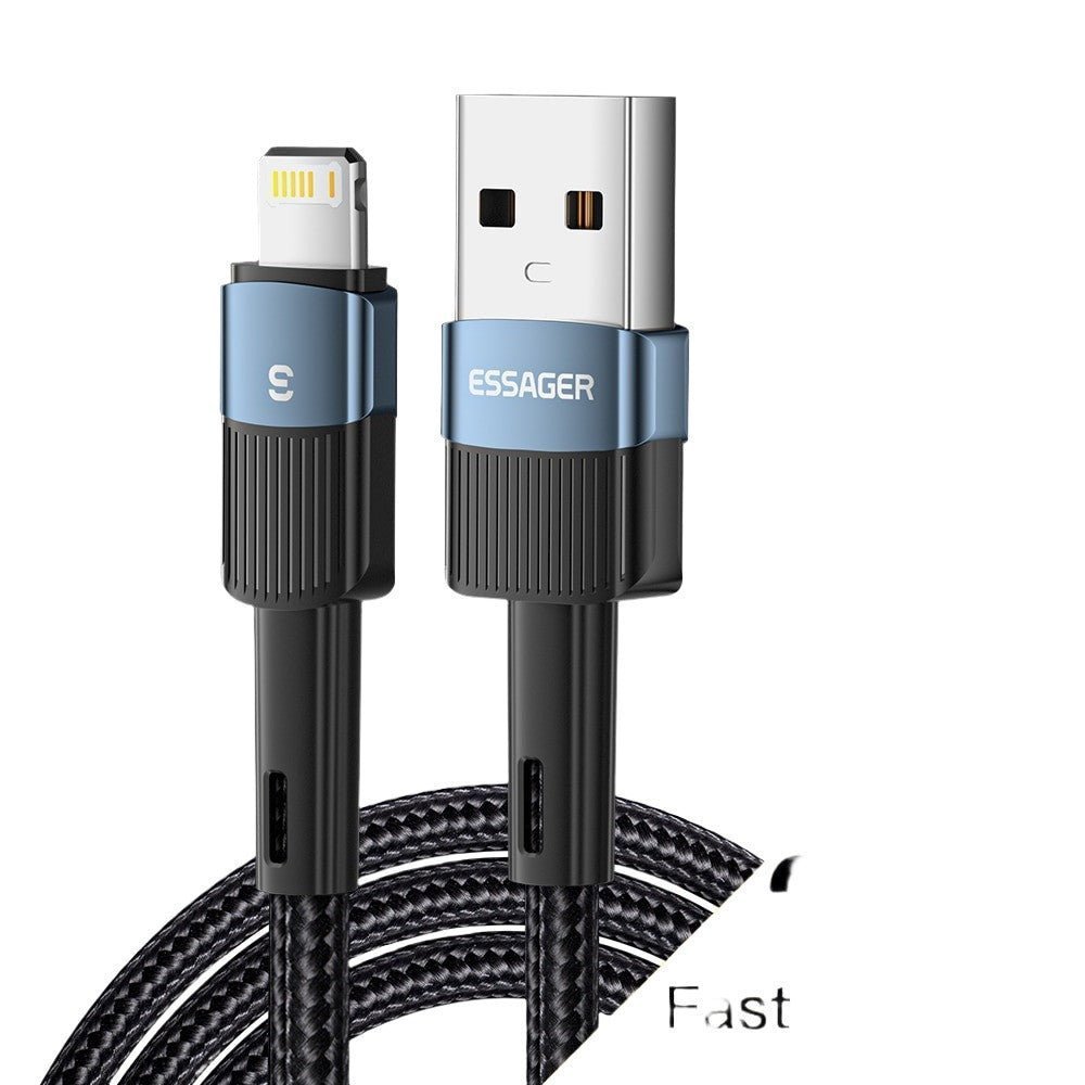 Adistore fast charging USB cable for iPhone 11, 12, 13 Pro Max, and other compatible models, shown connected to an iPhone.