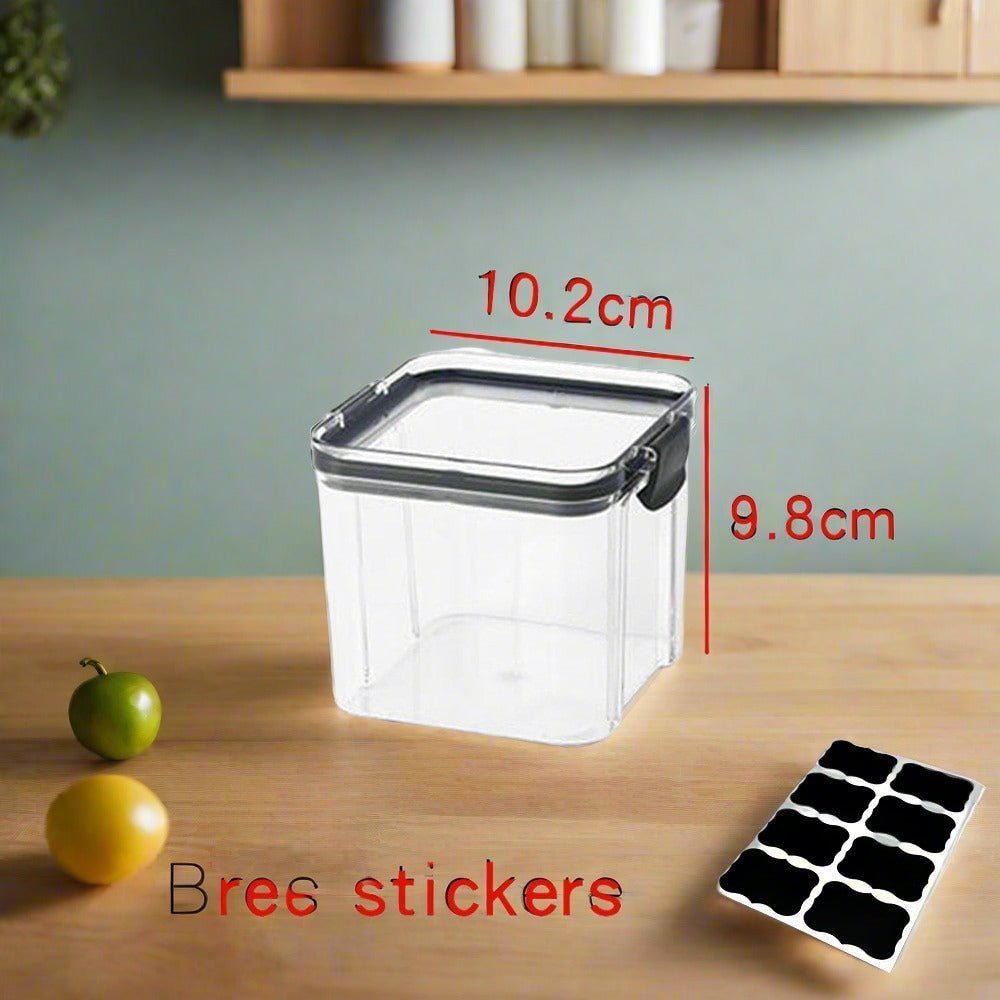 Adistore airtight food storage containers set with clear plastic boxes and snap-on lids, ideal for kitchen organization.