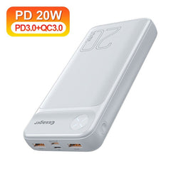 Adistore Essager 20000mAh black power bank with USB-C and fast charging ports, compact and portable for on-the-go charging.