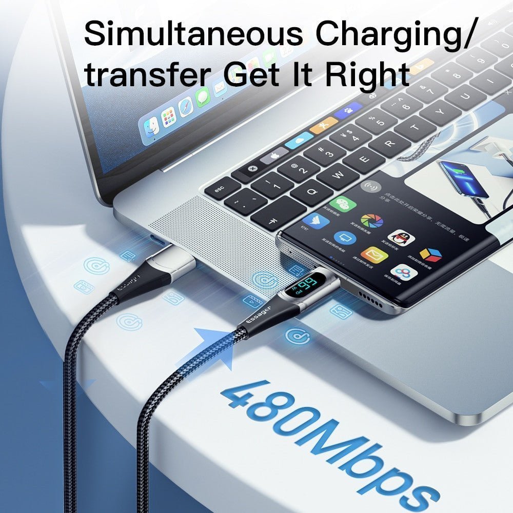 Adistore Essager PD 100W USB-C to USB-C fast charging cable for MacBook, Samsung, Xiaomi, and other devices, black and durable design