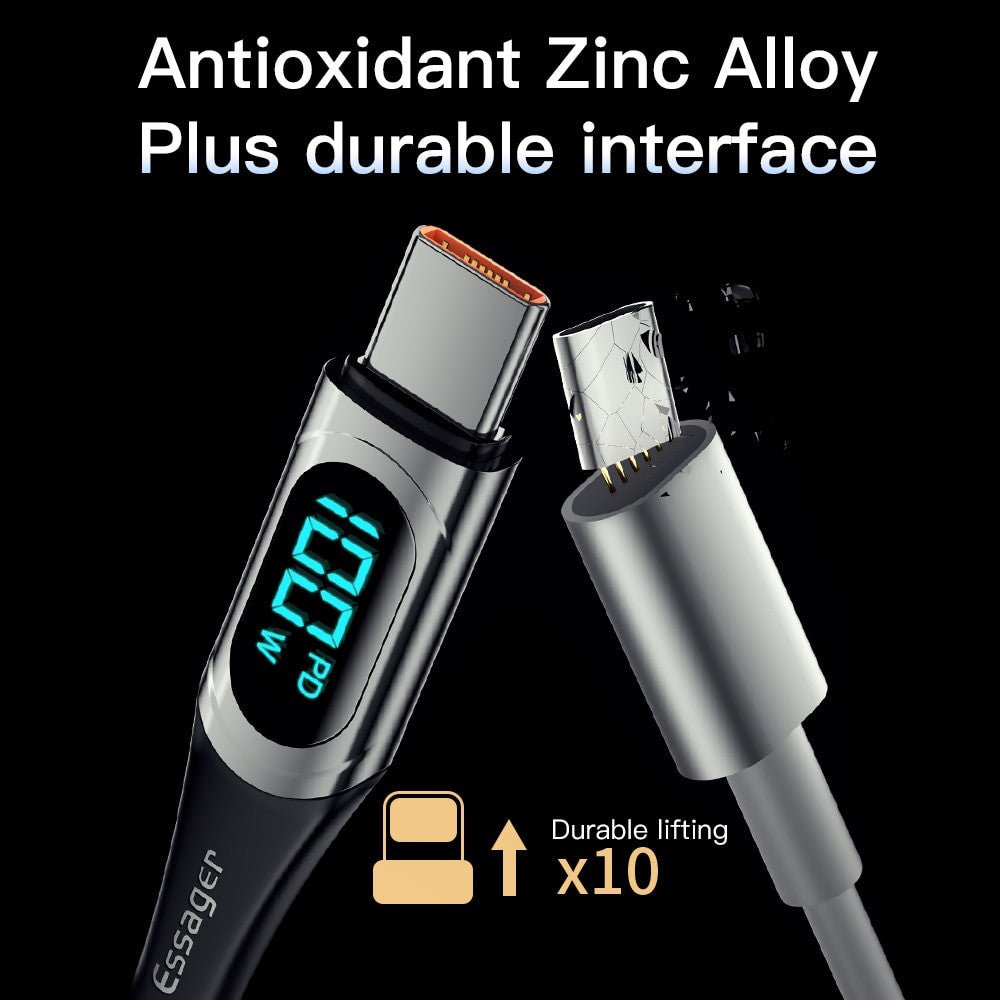 Essager PD 100W USB Type-C to Type-C fast charging cable by Adistore, compatible with MacBook, Samsung, Xiaomi devices.