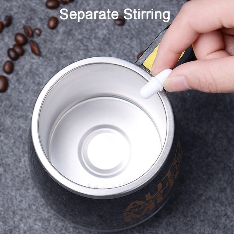 Automatic self-stirring coffee mug by Adistore, stainless steel with magnetic mixing, ideal for hot beverages and easy stirring.