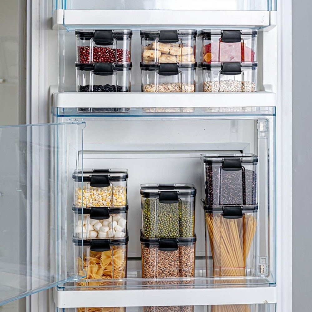 Set of Adistore airtight food storage containers with clear lids, ideal for kitchen organization and pantry storage.