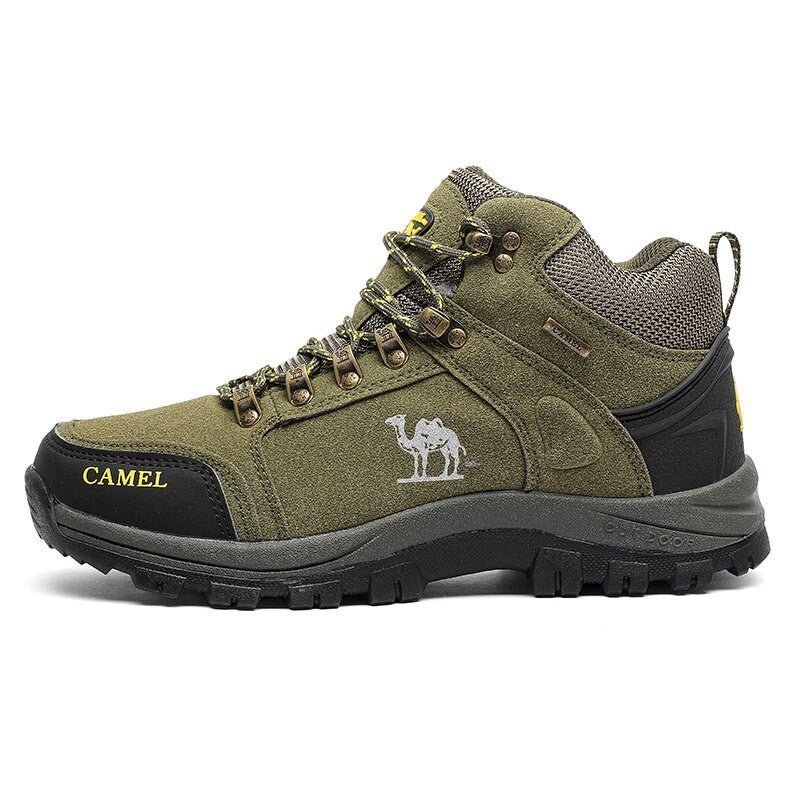 Camel men's non-slip hiking shoes by Adistore with rugged outdoor tread, breathable upper, and secure lace-up design for trekking.