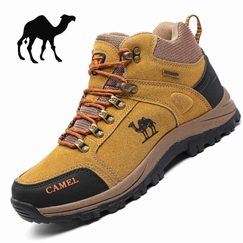 Camel men's non-slip hiking shoes by Adistore with sturdy outdoor trekking and trail footwear, featuring textured soles and breathable material.