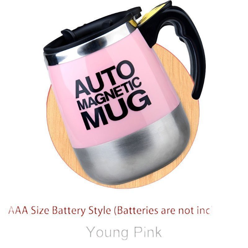 Adistore automatic self-stirring mug with stainless steel body, magnetic mixing mechanism, and spill-proof lid for coffee and beverages