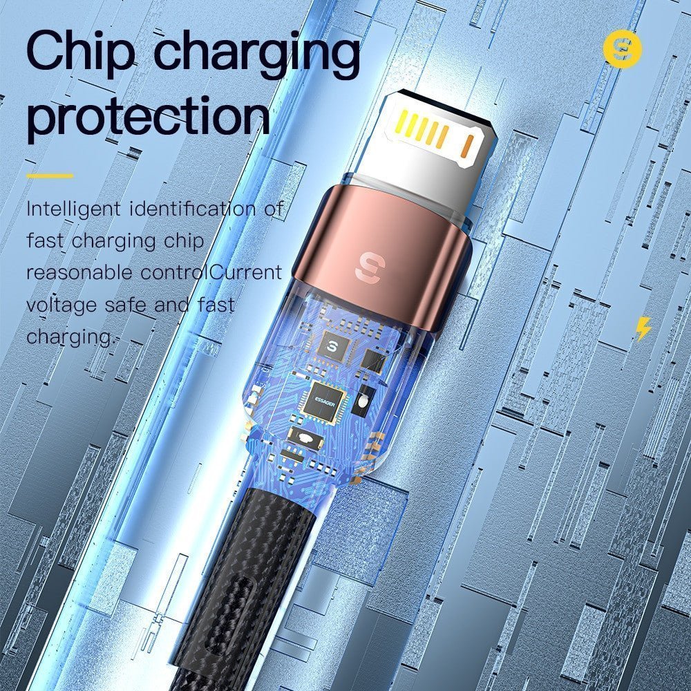 Adistore Essager fast charging USB cable for iPhone 11, 12, 13 Pro Max, and other compatible Apple devices, shown with connectors.