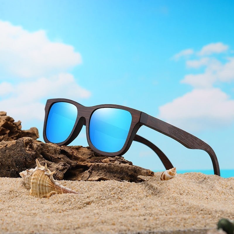 Adistore GM handmade bamboo polarized sunglasses with natural wood shades, featuring sleek frames and tinted lenses.