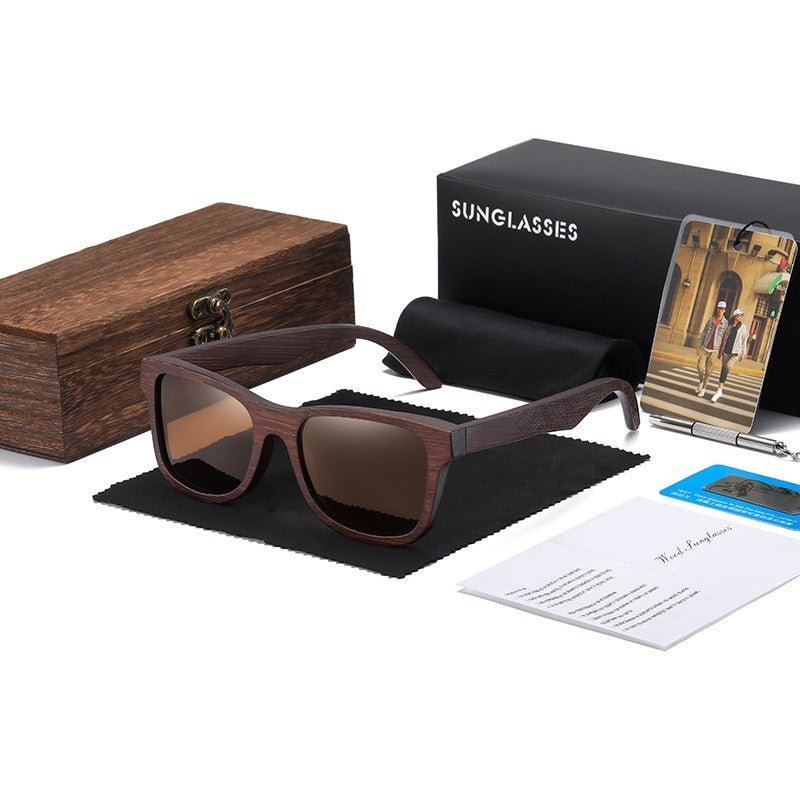 GM Handmade Bamboo Polarized Sunglasses by Adistore with natural wood shades and classic frame design