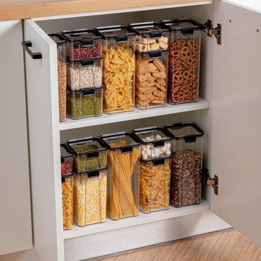 Set of Adistore airtight food storage containers with clear lids for kitchen organization and freshness.