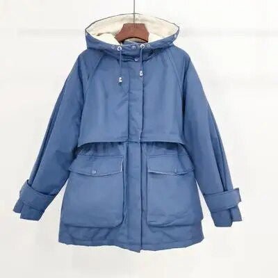 Women's winter jacket with large natural fox fur hood, stylish Adistore ladies jacket for cold weather comfort and warmth.