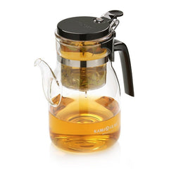 Clear 900ml glass tea cup with infuser, elegant teapot by Adistore, showcasing the transparent design and built-in tea infuser.